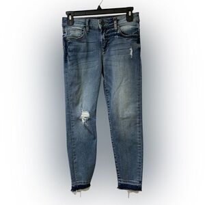 Kut from the Kloth Distressed Skinny Jeans - Dark Blue size 2